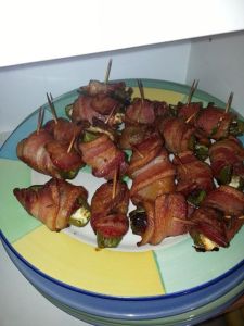 Little pockets of treasure! YUM! Bacon wrapped stuffed jalapeno with dates and feta. 